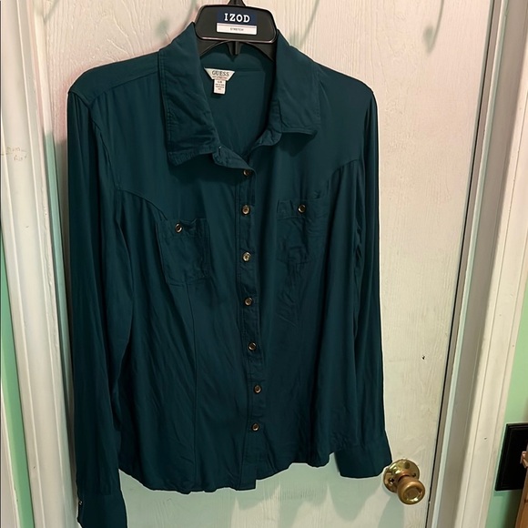 Guess Relaxed Green Long Sleeve Button Down - Picture 1 of 7